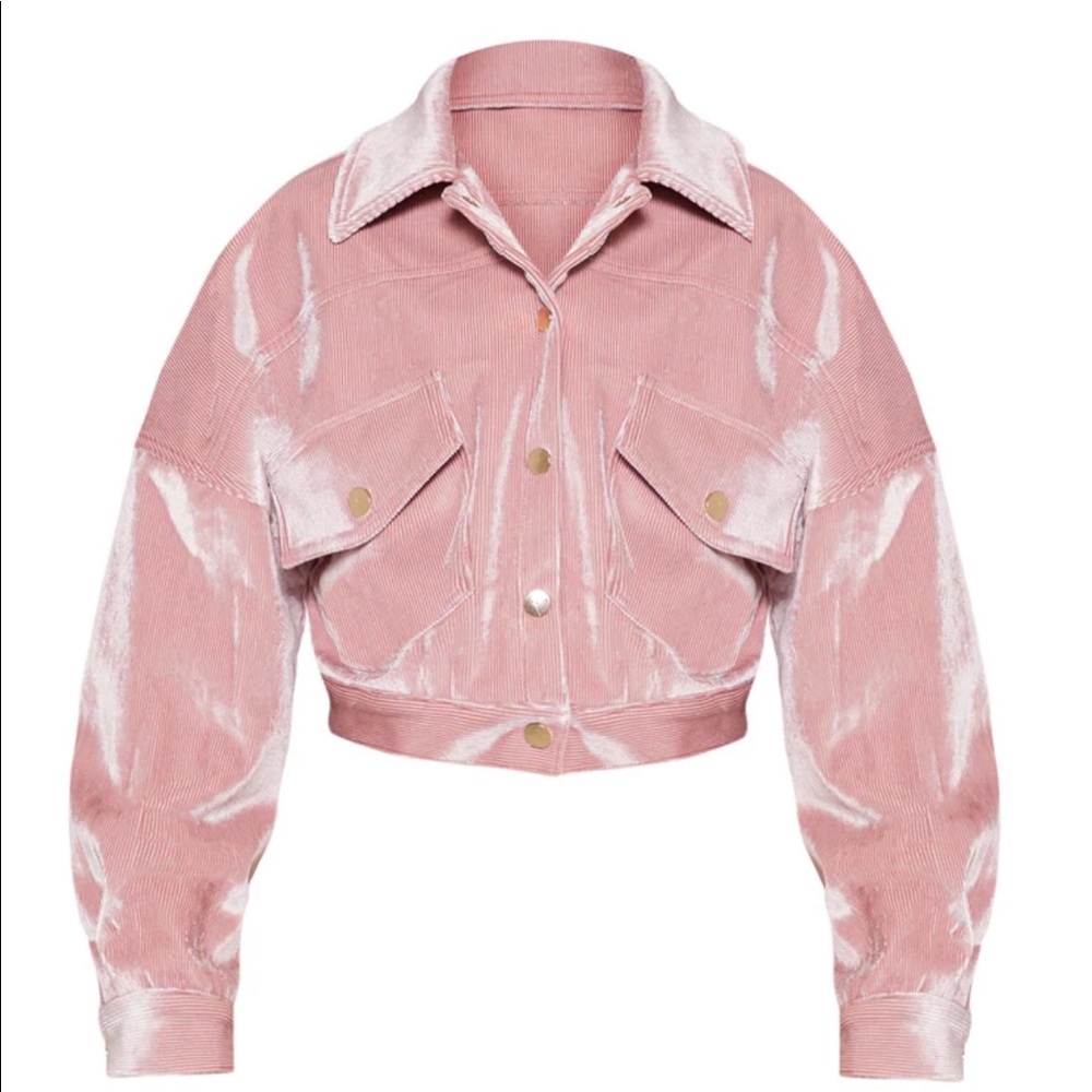 Pink Cropped Cord Oversized Trucker Jacket